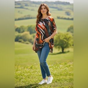 Max & Rina Women's Boho Vibrant Multicolor Print‎ Flowy Tunic Blouse.